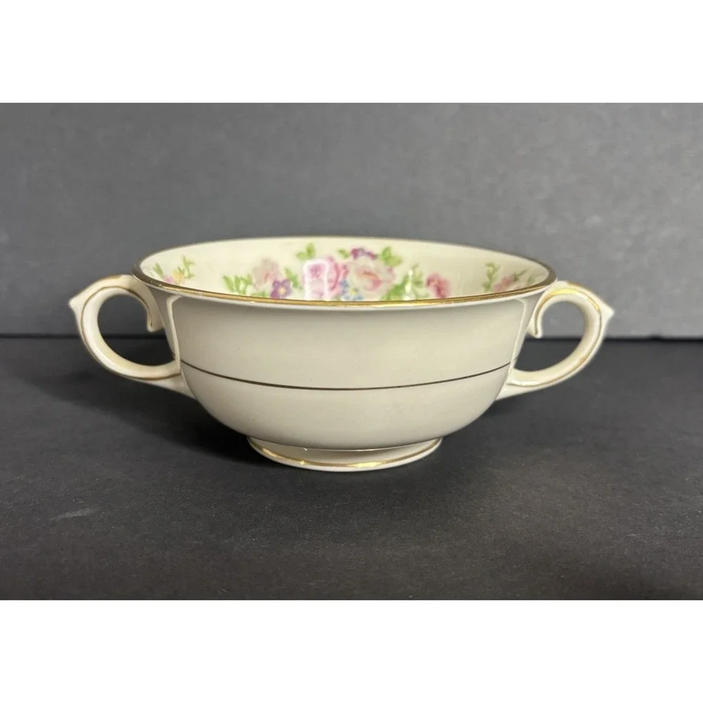 3 Lamberton Dolly Madison Cream Soup Bowls Floral Double Handled Vintage